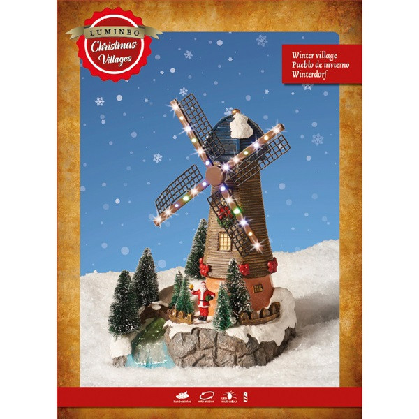 Kerstdorp Molen Lumineo 25 LEDs Bewegend Batterij Lumineo